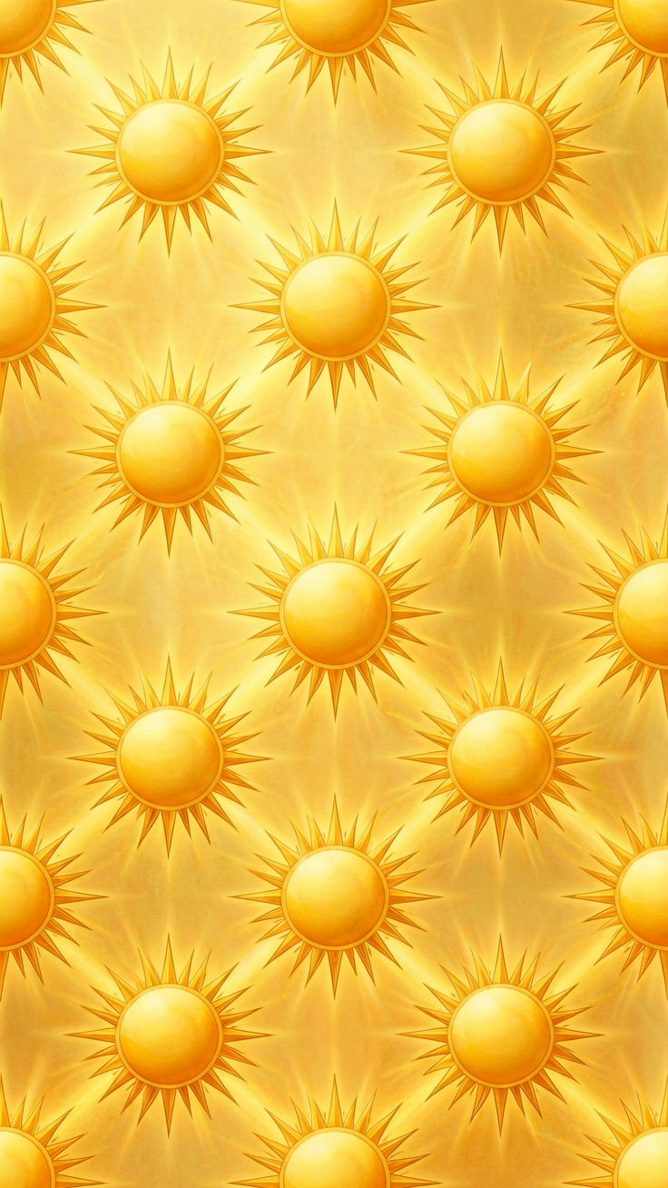 A cheerful pattern featuring radiant sun rays and warm sunburst shapes in golden tones, evoking warmth and joyful energy.